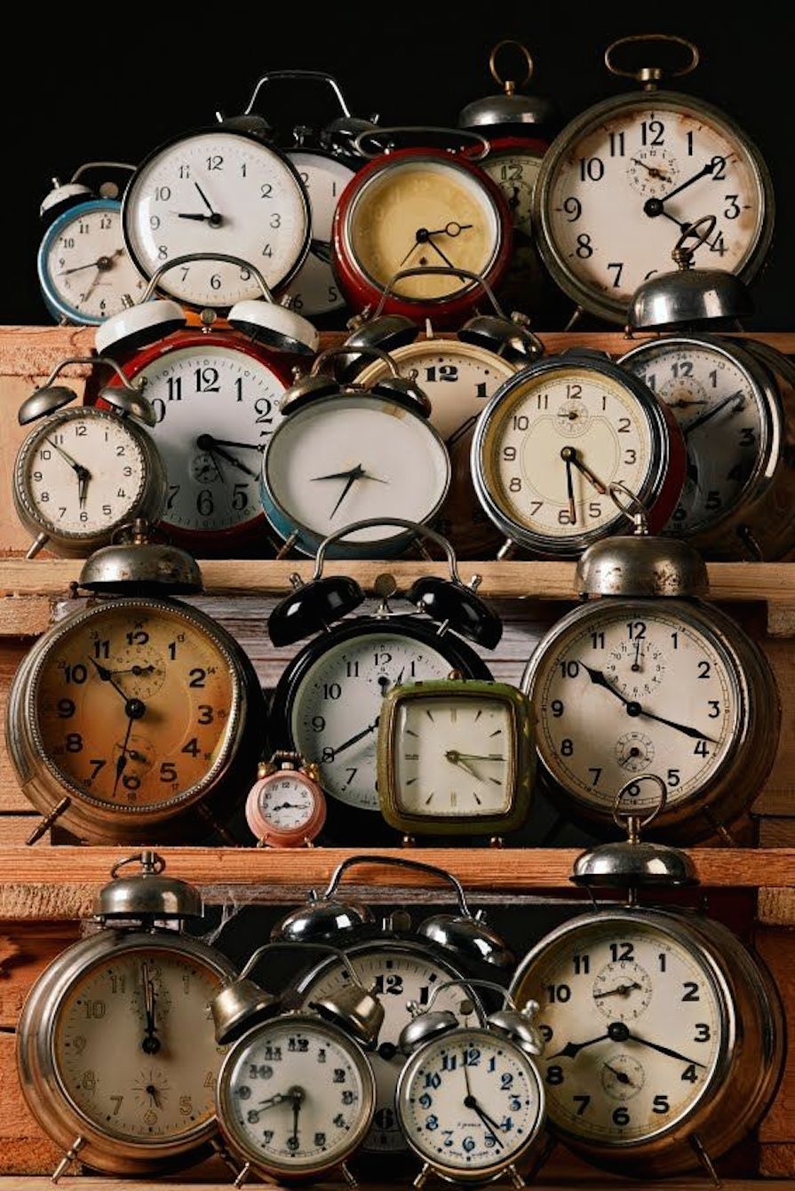 collection of vintage alarm clocks